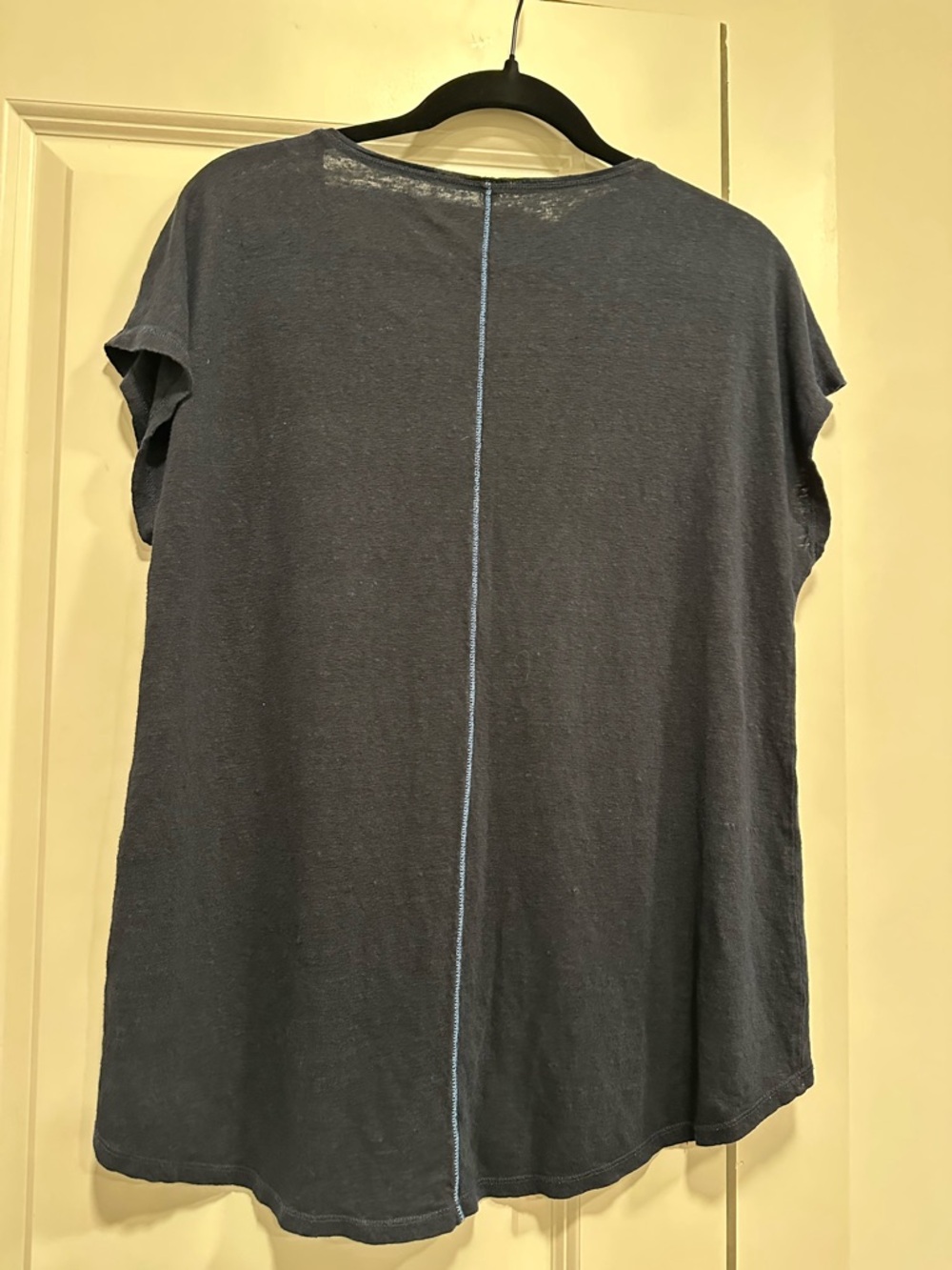 Eileen Fisher Black Linen Top High Low Hem Back Seam Detail Size S
